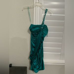 Morgan & Co Emerald Silky Dress With Diamonds